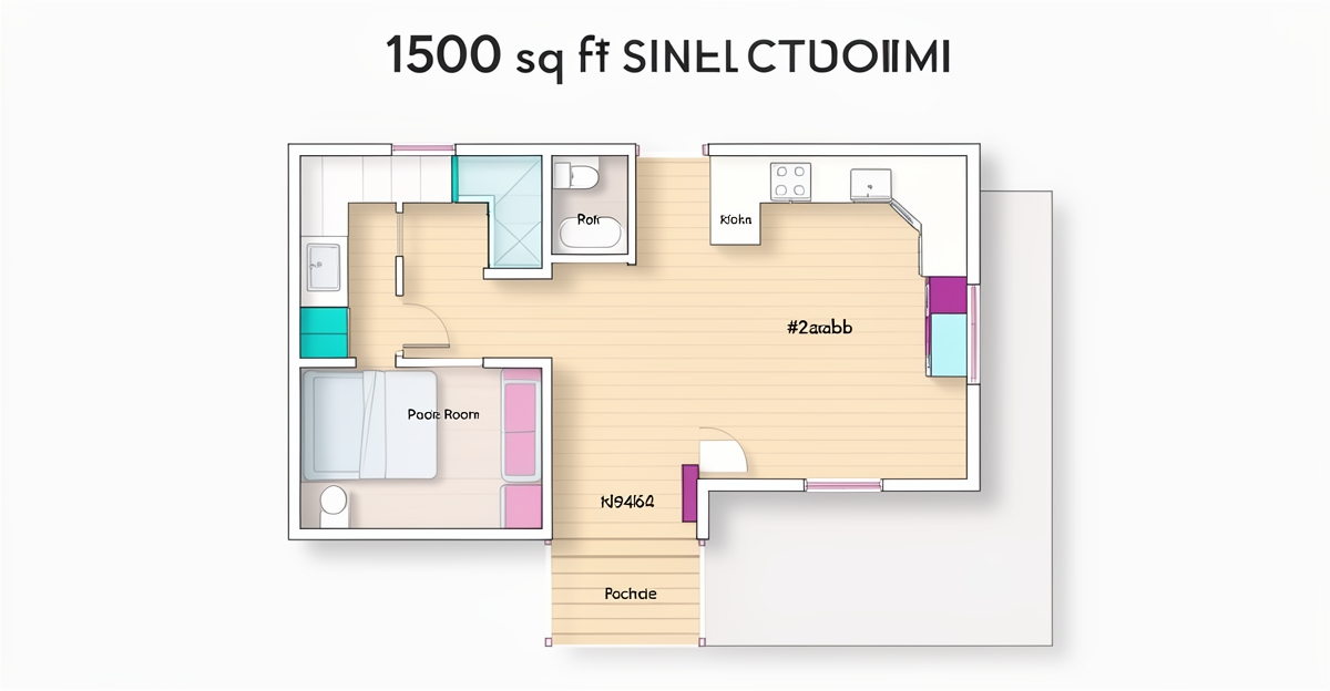 Top-down flat illustration of an optimized 1500 sq ft Altadena custom home layout highlighting indoor-outdoor flow and integrated storage with brand color accents.
