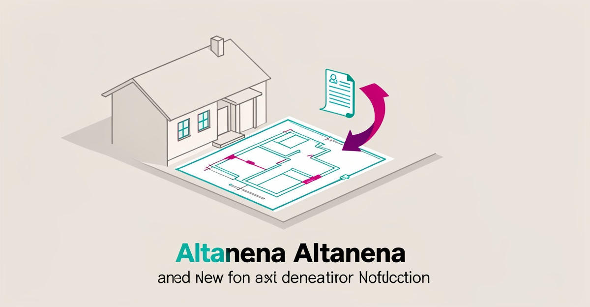 Flat illustration of Altadena home blueprint and permit progress with teal and magenta accents for JMB Builders.
