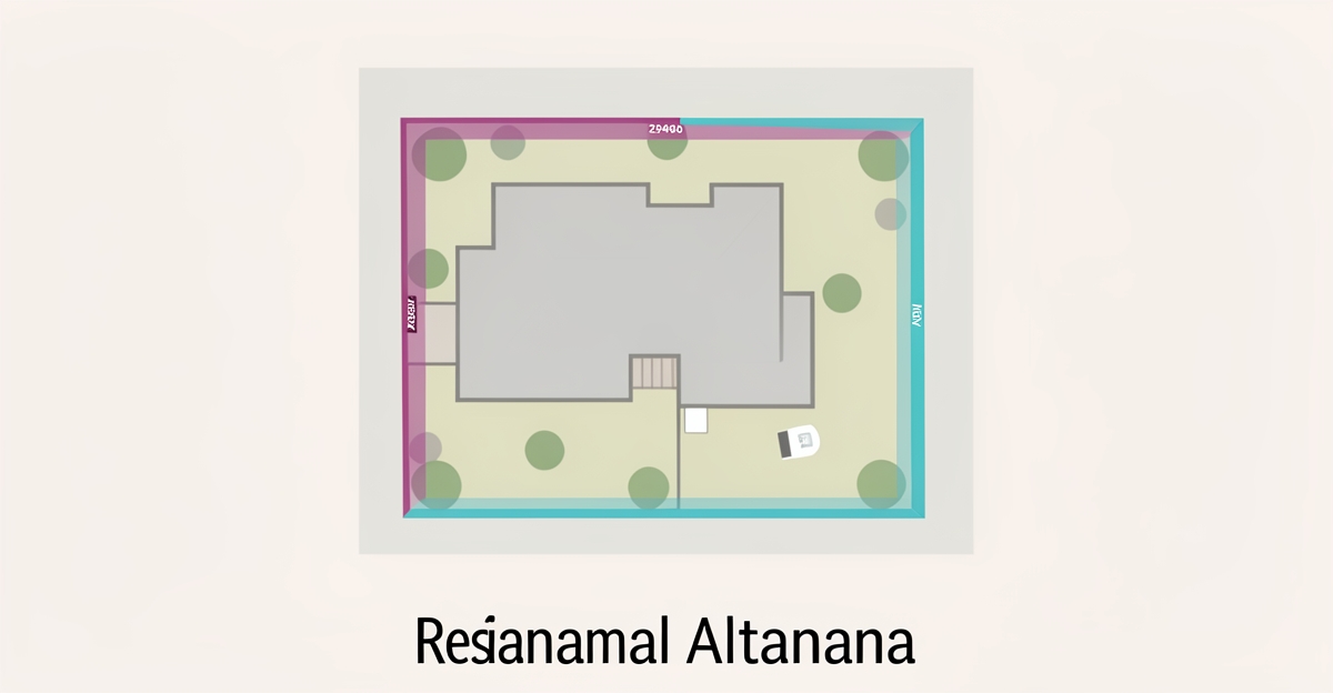 Flat illustration showing Altadena lot setbacks for ADUs with property line clearance zones highlighted in brand colors.
