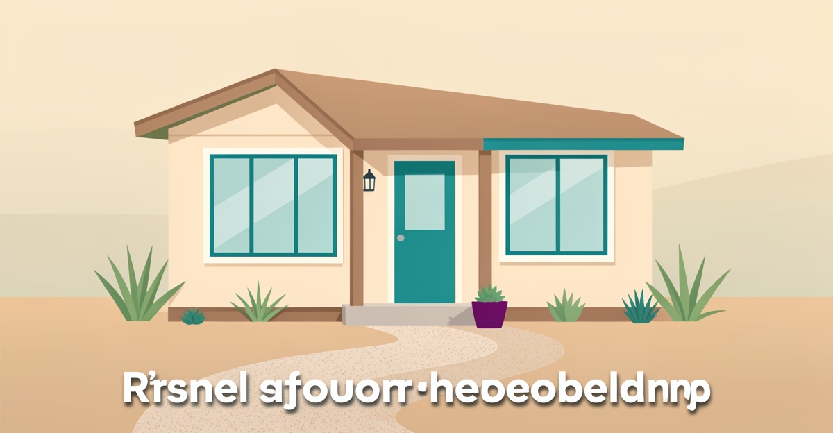 A minimalist flat illustration of a modern ADU with brand-colored accents, symbolizing trusted rebuilding after wildfire, with space for a headline in the lower third.