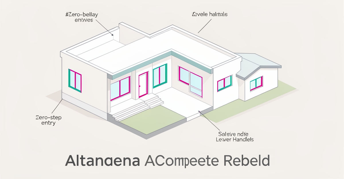 Minimalist flat illustration of an accessible complete home rebuild with ADU for seniors in Altadena.