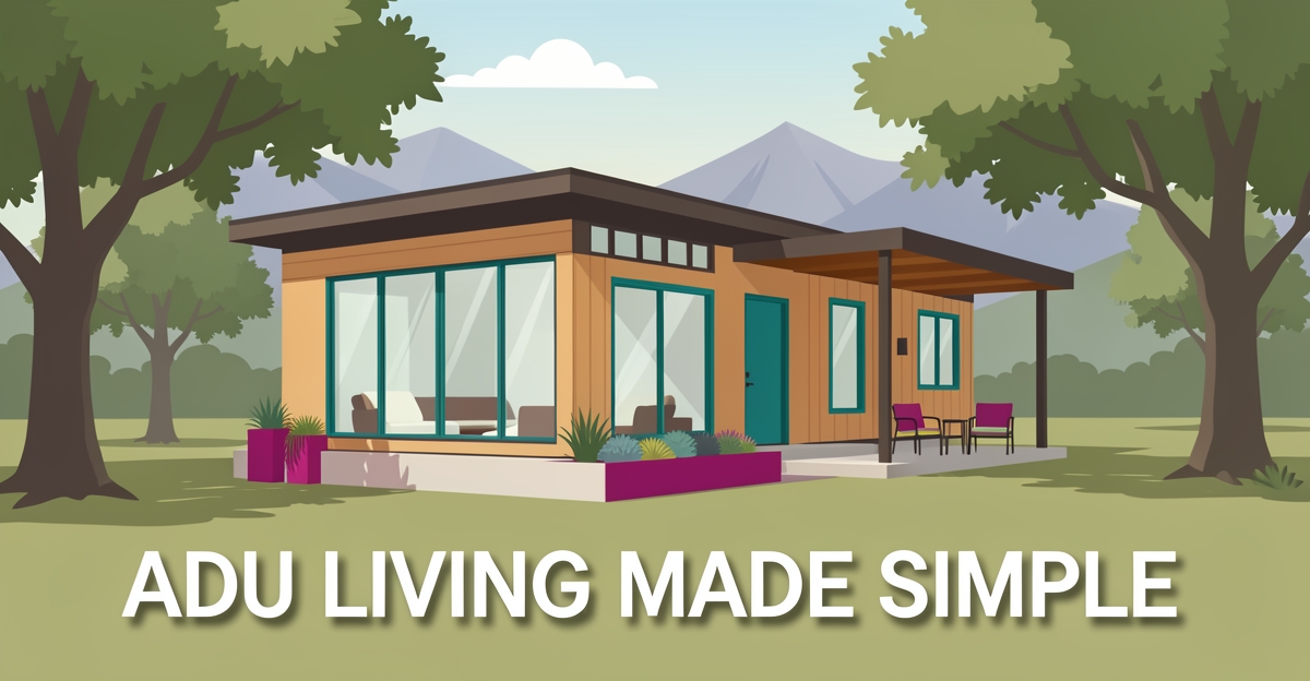 Modern detached ADU with teal and magenta accents in Altadena foothills setting, illustrating custom accessory dwelling unit design.