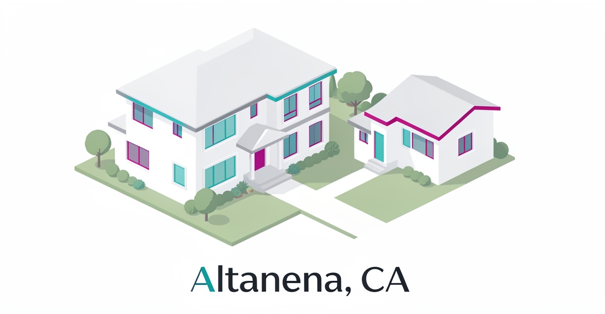 Minimalist flat illustration of a single-family home with a modern detached ADU in Altadena backyard.