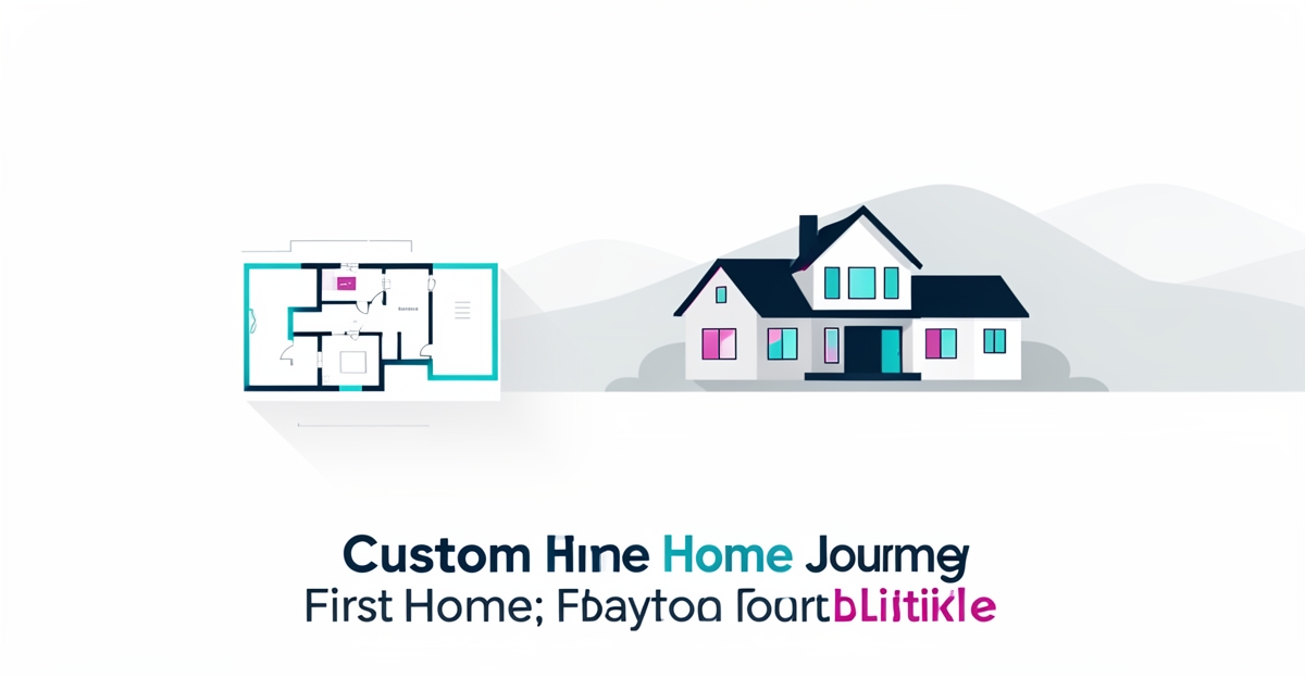 Flat illustration of a blueprint transforming into a modern home for first-time buyer complete rebuilds by JMB Builders.