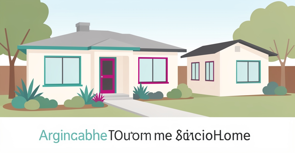 Minimalist single-story custom senior home with ADU and aging-in-place features illustrated in flat modern style.