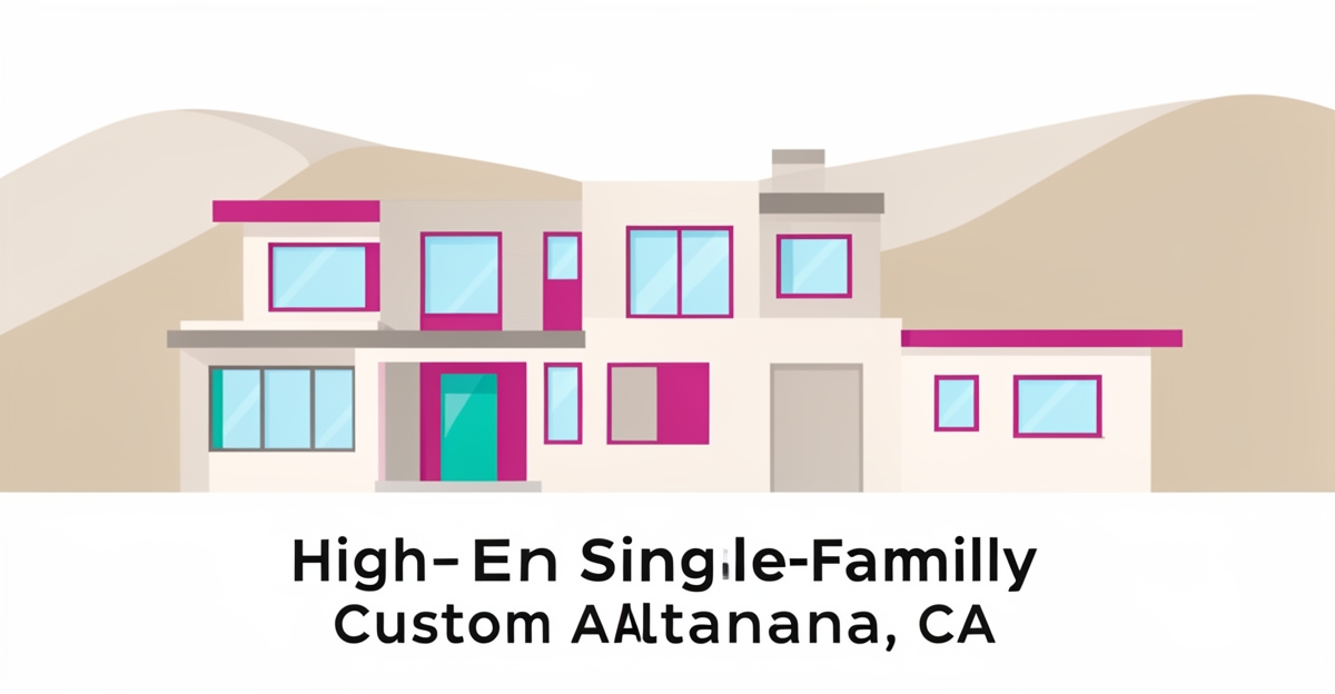 Flat illustration of a modern custom single-family home with ADU and brand accent colors for JMB Builders.
