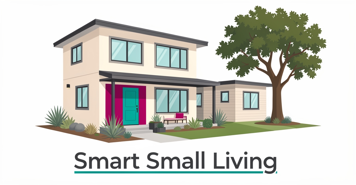 Modern compact custom home with ADU, teal and magenta accents, Altadena setting.