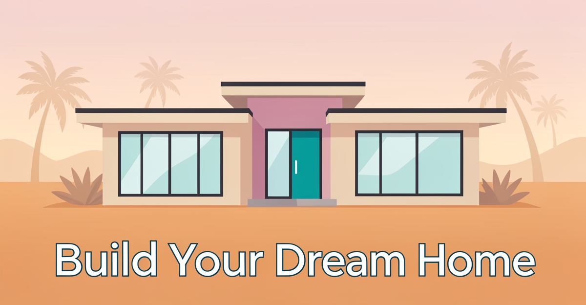 A modern flat illustration of a custom home in Altadena with brand-colored accents and the headline 'Build Your Dream Home' in the lower third, representing JMB Builders' luxury homebuilding services.