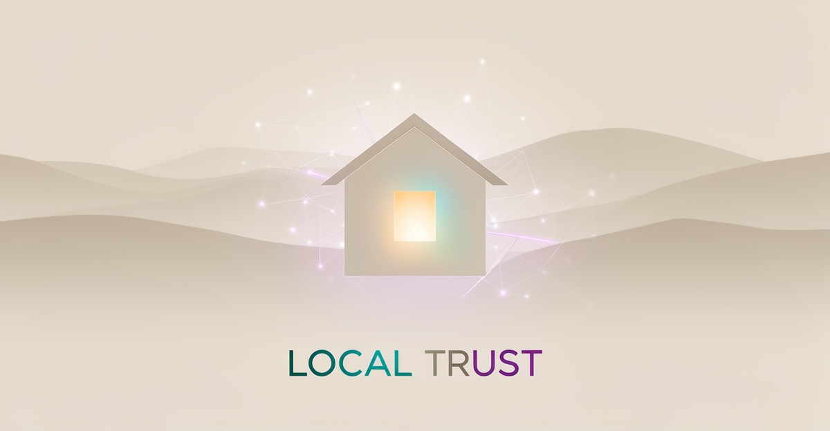 A minimalist illustration of a house with glowing windows, symbolizing community trust in local home building.