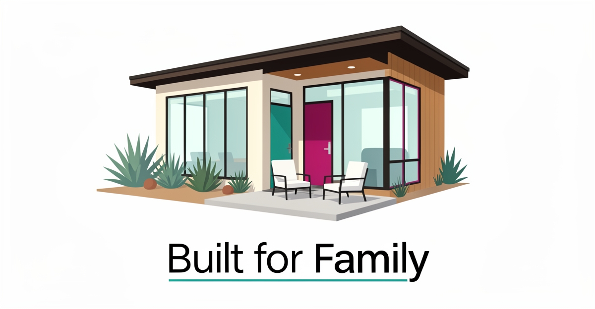 Modern ADU with teal and magenta accents, designed for multigenerational living in Altadena.