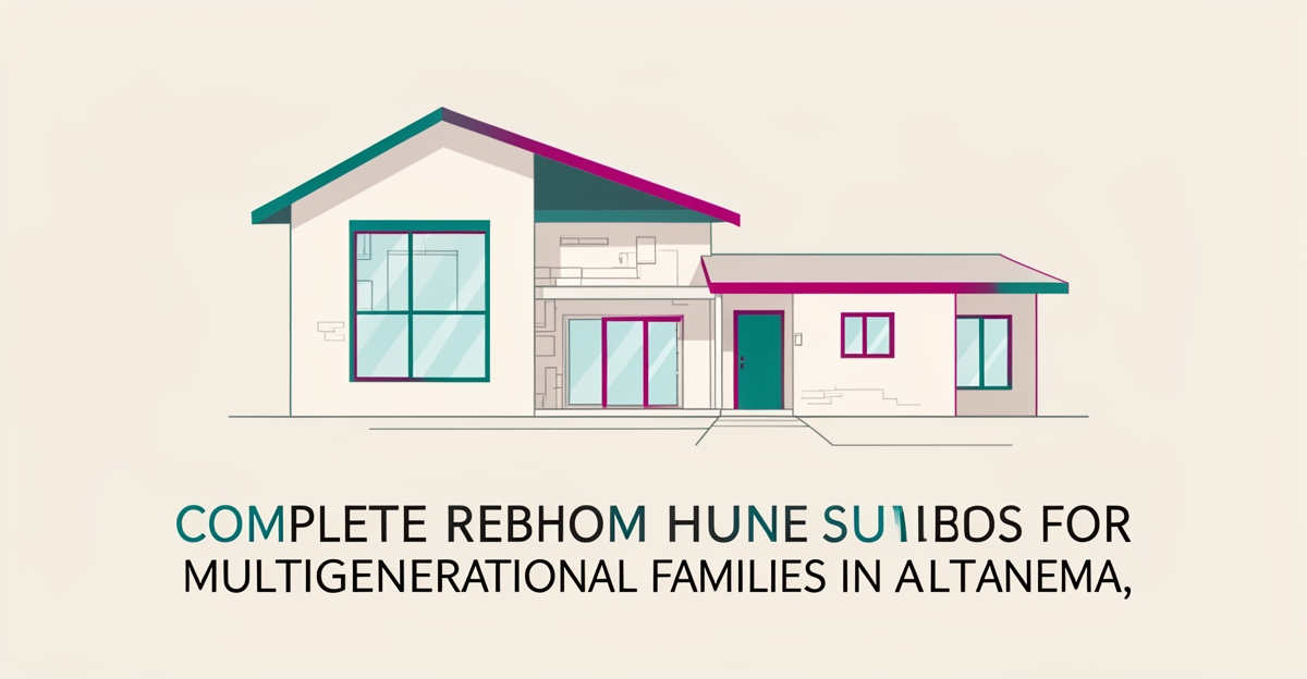 Flat illustration of a modern multigenerational home with ADU for complete rebuilds in Altadena by JMB Builders.