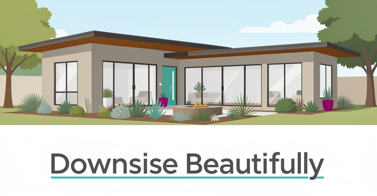 Modern single-story custom home with indoor-outdoor living, teal door and magenta accents, designed for empty nesters in Altadena.