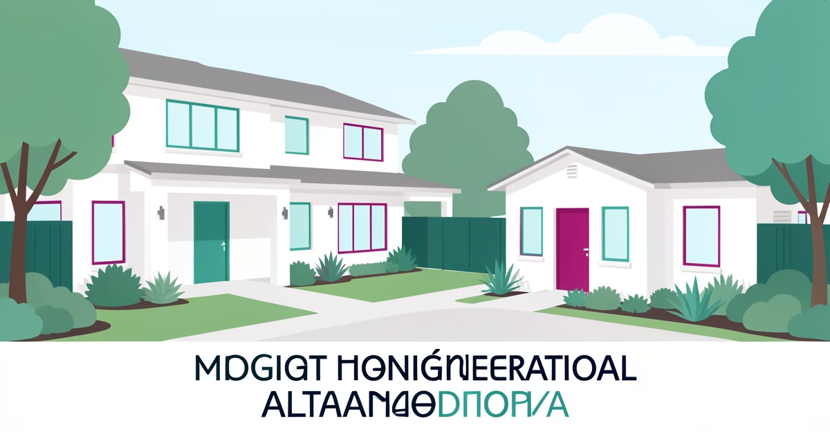 Flat illustration of a main home and ADU designed for multigenerational living with privacy and proximity in Altadena.