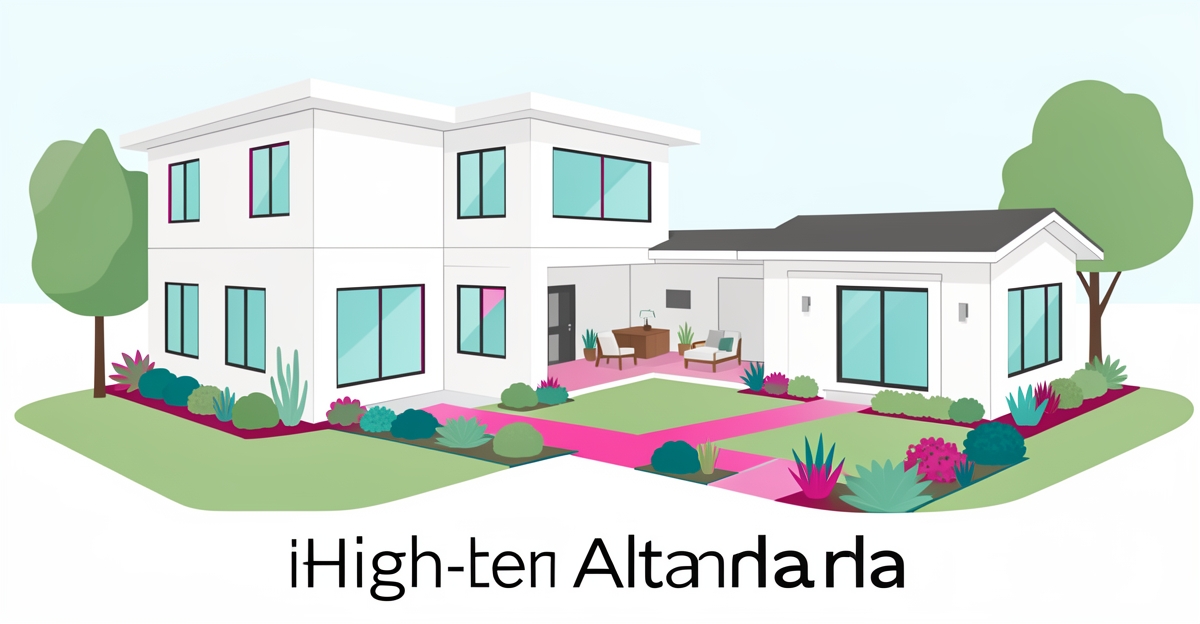 Flat illustration of a main home and ADU designed for multigenerational living with private and shared spaces in Altadena.
