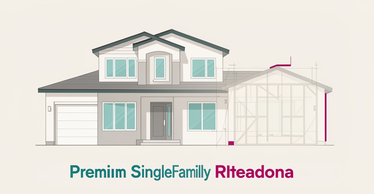 Flat illustration of a premium Altadena single-family home renovation with blueprint accents and brand color highlights.