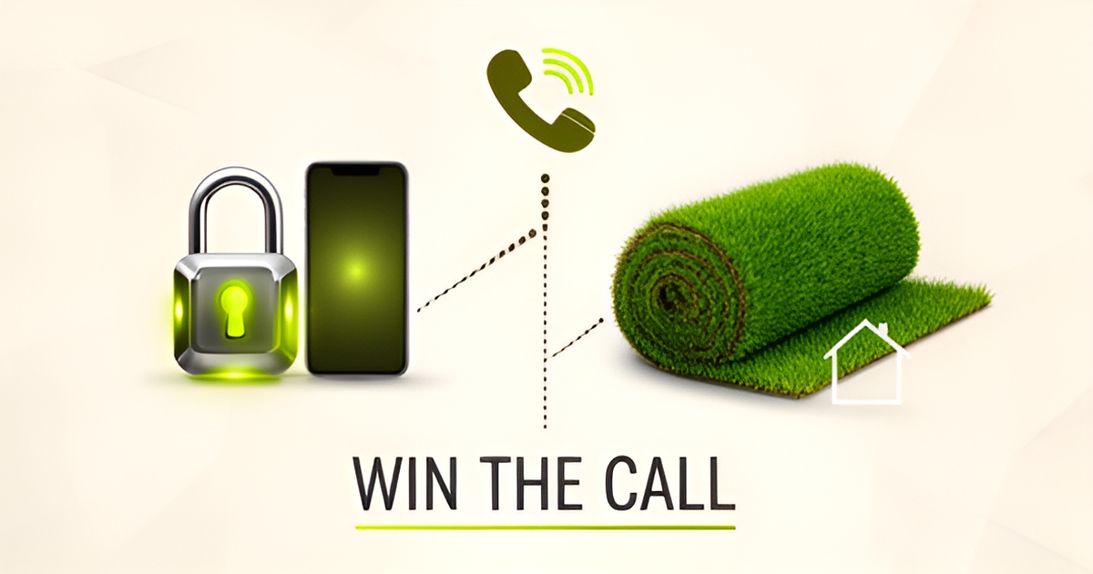 Flat illustration of a padlock and sod roll connected to a ringing phone, symbolizing exclusive lead generation calls.