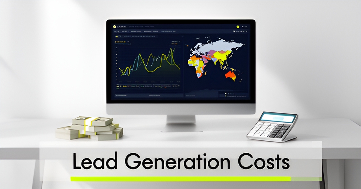 A modern illustration of a mortgage broker's workspace with a lead generation dashboard and financial documents.