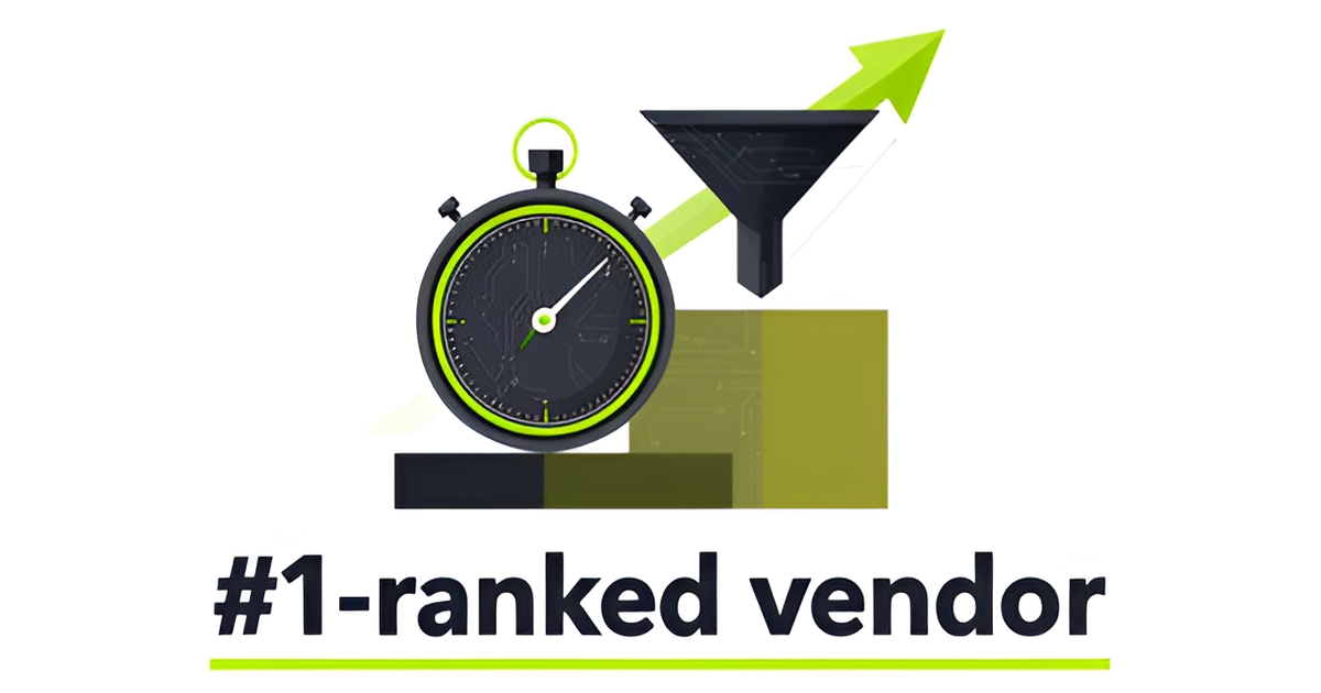 Flat illustration of a stopwatch, rising arrow and elevated podium symbolizing fast lead response winning sales, with lime green accents.