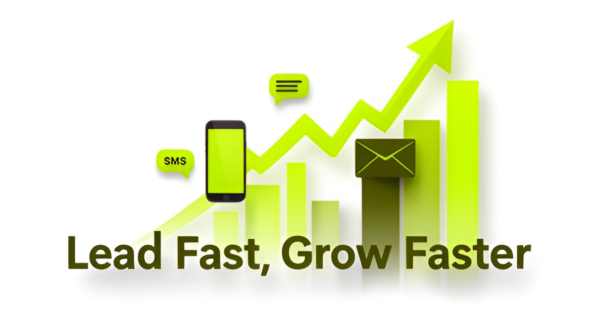A stylized illustration of a B2B sales process with upward trend graph and communication channels.