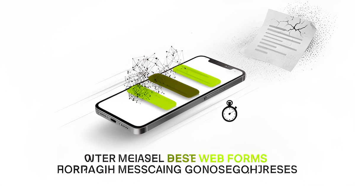 Flat illustration of a smartphone chat thread with AI nodes replacing a crumbling web form, symbolizing the shift to conversational commerce.