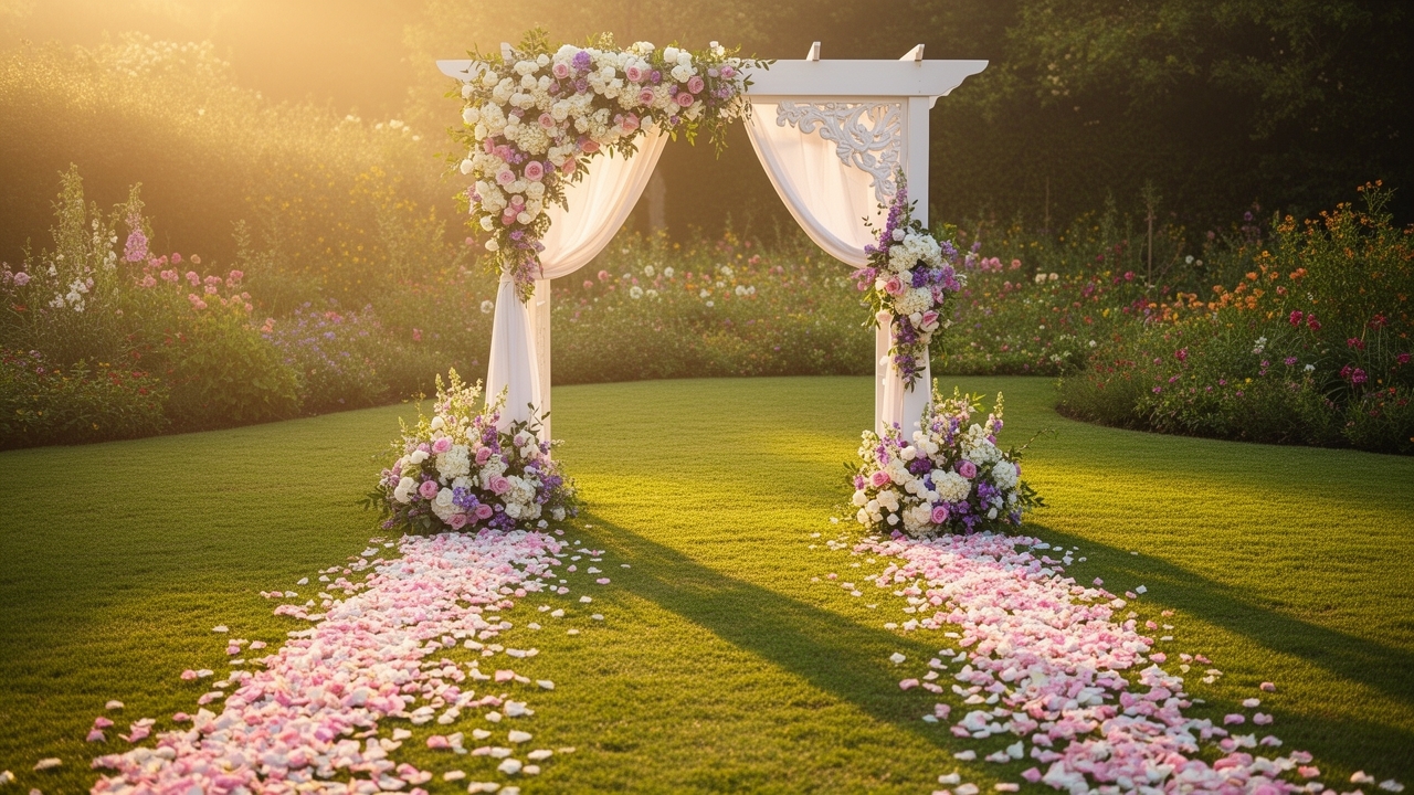 Garden ceremony in morning light
