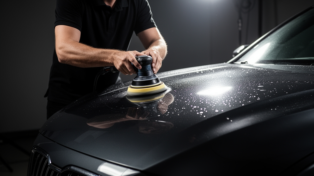 A Prism detailer machine-polishing a hood