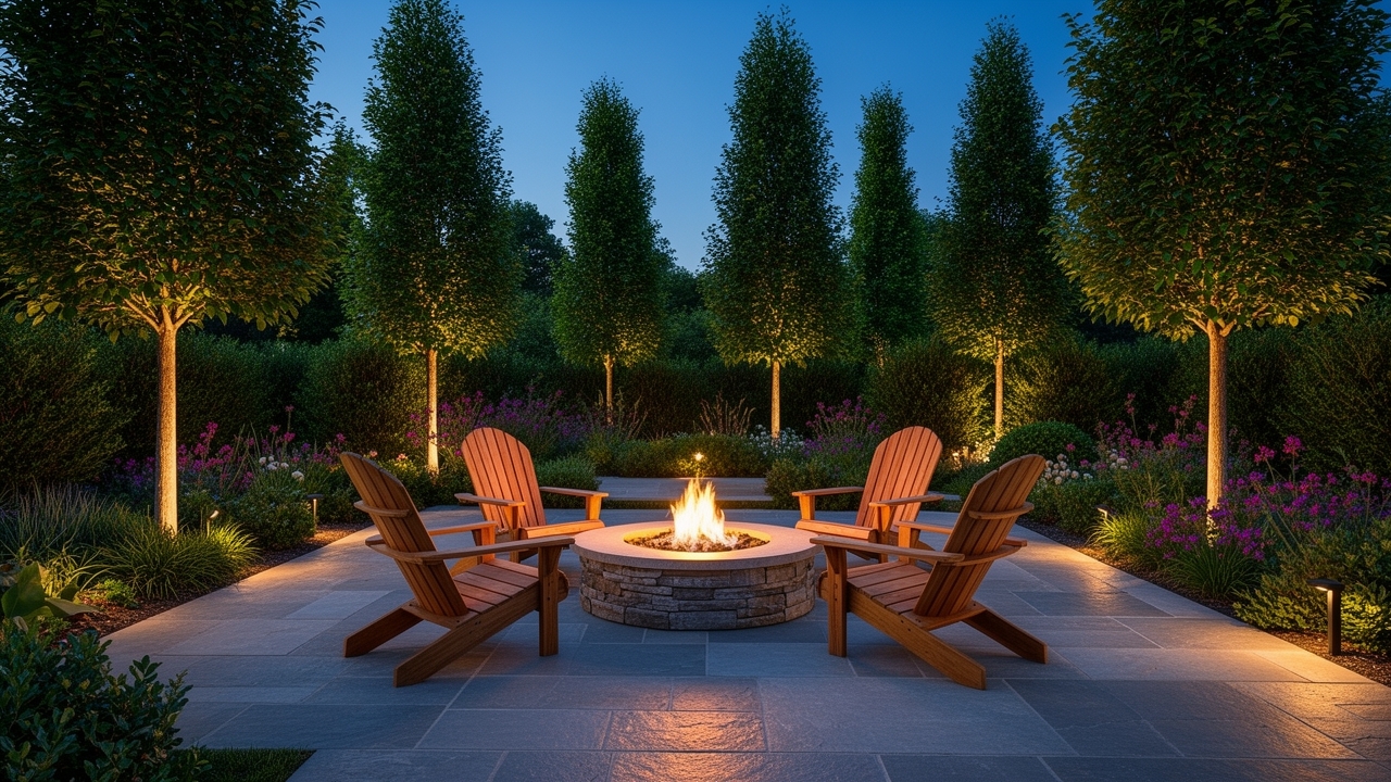 Outdoor living space with fire pit